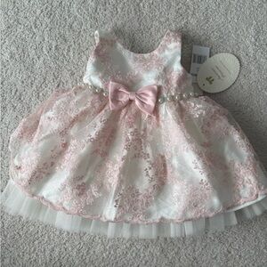 Pink and White Lace Baby Dress with Bow